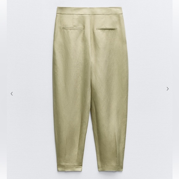 Zara Linen Blend Pleated Pants ankle Trouser green Womens medium - Picture 2 of 11